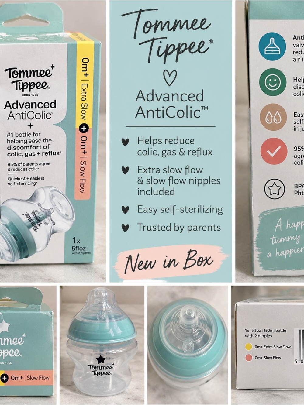 Tommee Tippee Advanced Anti-Colic Baby Bottle 5 oz 0m+ New in Box